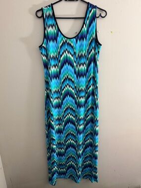 Mario Serrani Italy maxi dress Aurora blue pattern teal abstract pattern